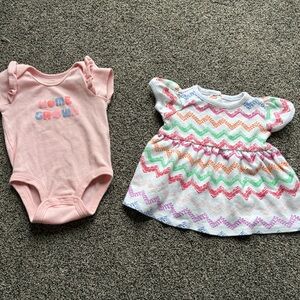 Bundle Lullaby Lane Onesie/Little Wonders Zig Zag Tunic Shirt/Dress, Size 6-12 M